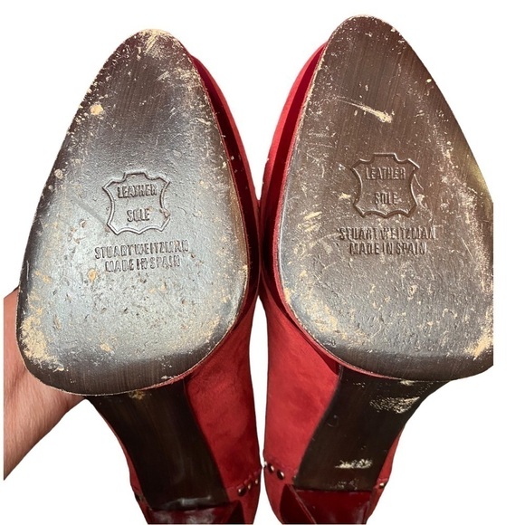 Stuart Weitzman Studded Suede Shoes Stilettos Size 8.5 Red - Picture 10 of 11